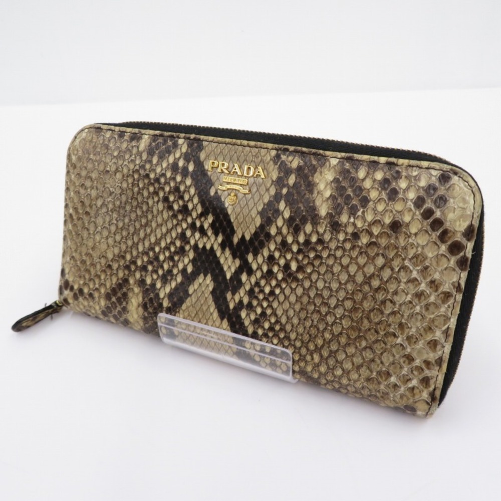 Prada Python Leather Round Wallet Zipper Long Bro… - image 1